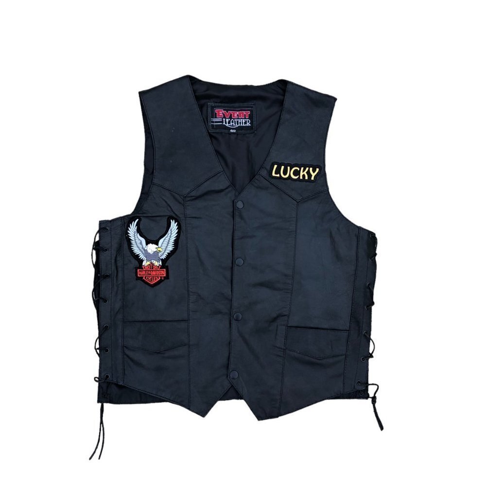 VTG EVENT LEATHER Harley-Davidson Motorcycles Vest Men's 40 Black Retro​​​​​